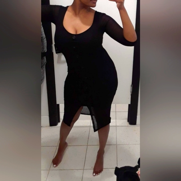 NWT Express Ribbed Button Front Long Sleeve Midi Dress Size XS - Picture 4 of 5